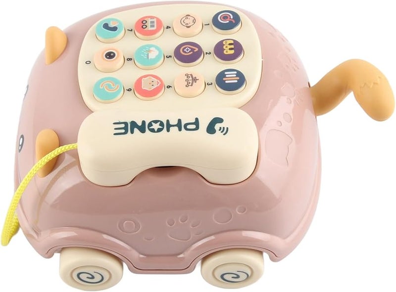 هاتف ألعاب للأطفال باللون الأحمر مع صوت موسيقي وإضاءة ووجه قط للتعلم التفاعلي بين الوالدين والطفل - Image 1